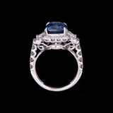 14K White Gold Rectangular Sapphire and Diamond Ring