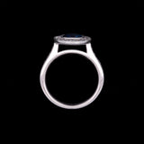 14K White Gold Bezel Set Sapphire And Diamond Ring With Milgrain Edge
