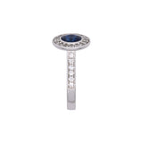 14K White Gold Bezel Set Sapphire And Diamond Ring With Milgrain Edge
