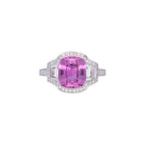 Platinum Cushion Cut Sapphire and Diamond Ring
