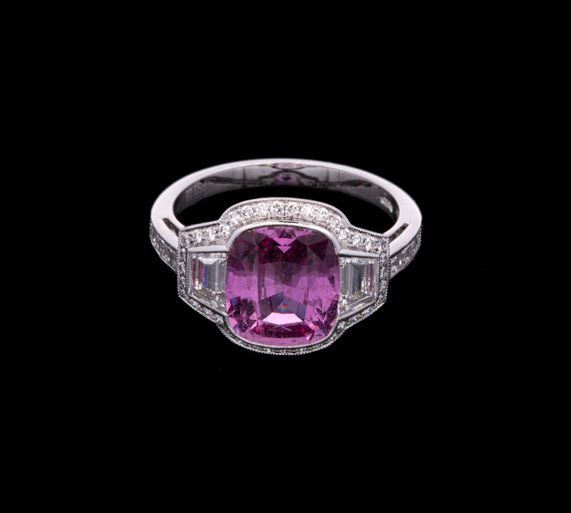 Platinum Cushion Cut Sapphire and Diamond Ring