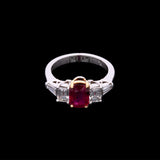 Platinum And 18K Yellow Gold Cushion Cut Ruby And Diamond Ring