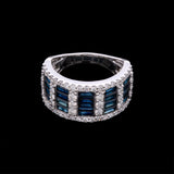14K White Gold Wide Sapphire And Diamond Band