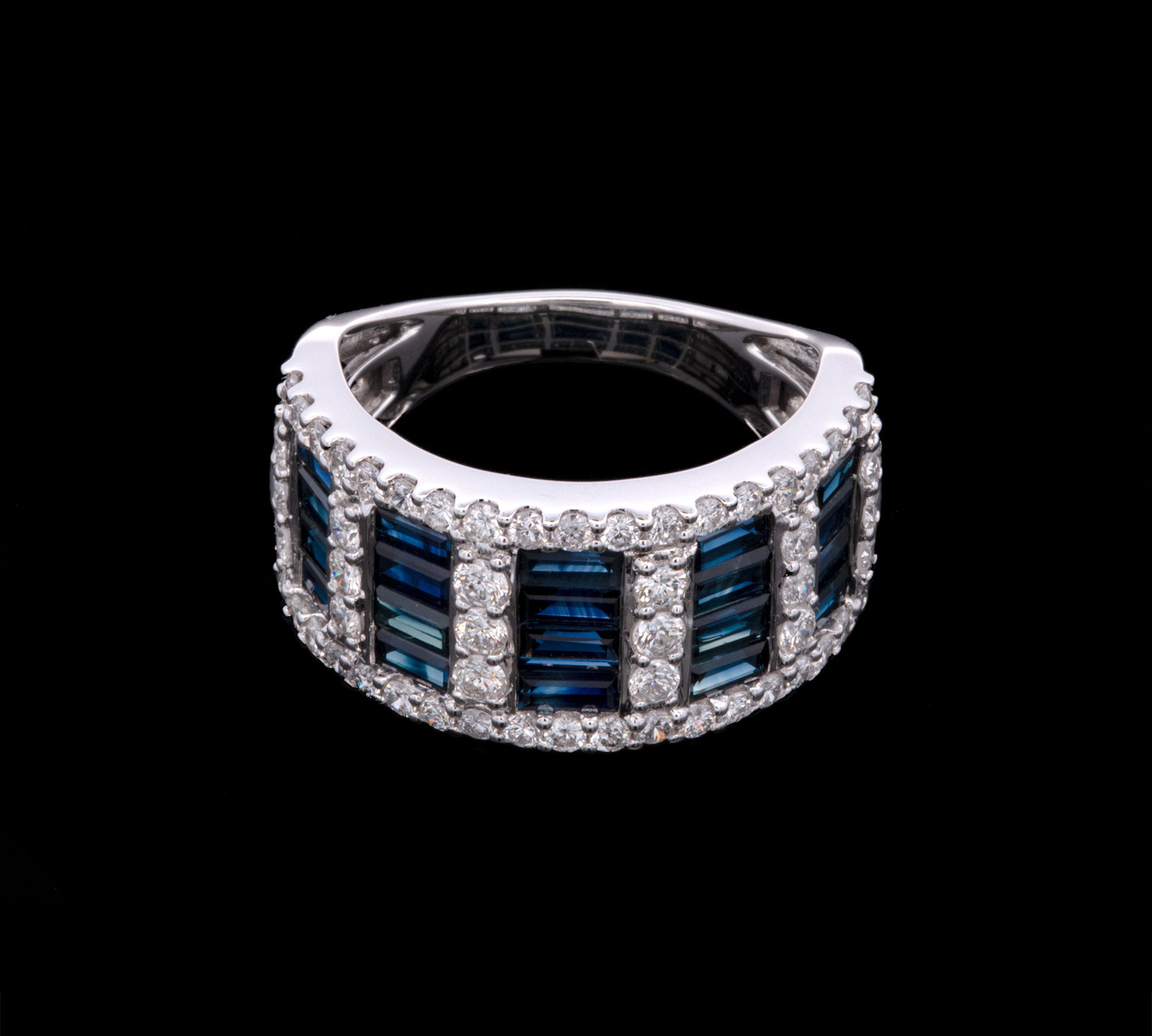 14K White Gold Wide Sapphire And Diamond Band