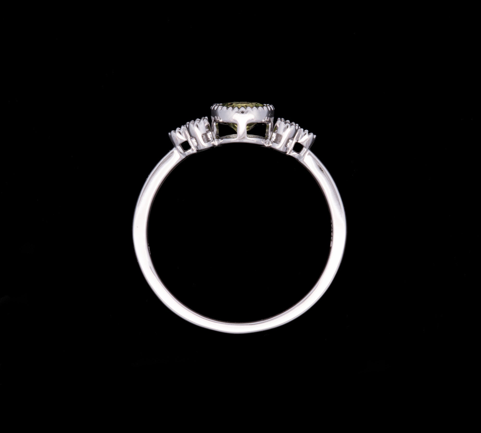 14K White Gold Peridot And Diamond Ring