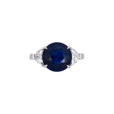 Platinum Sapphire And Half Moon Diamond Ring
