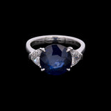 Platinum Sapphire And Half Moon Diamond Ring
