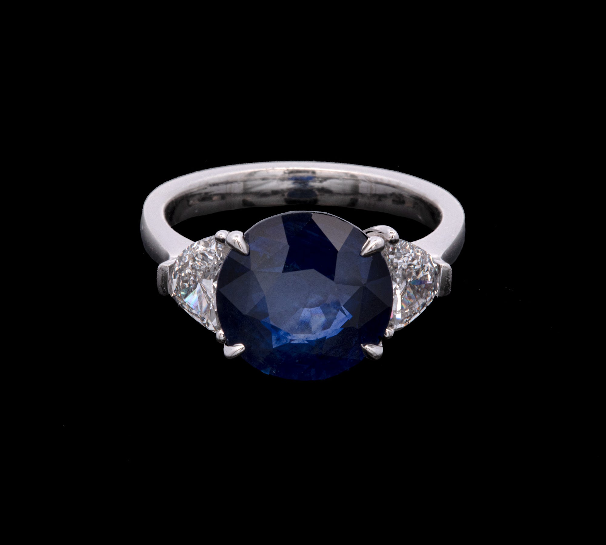 Platinum Sapphire And Half Moon Diamond Ring