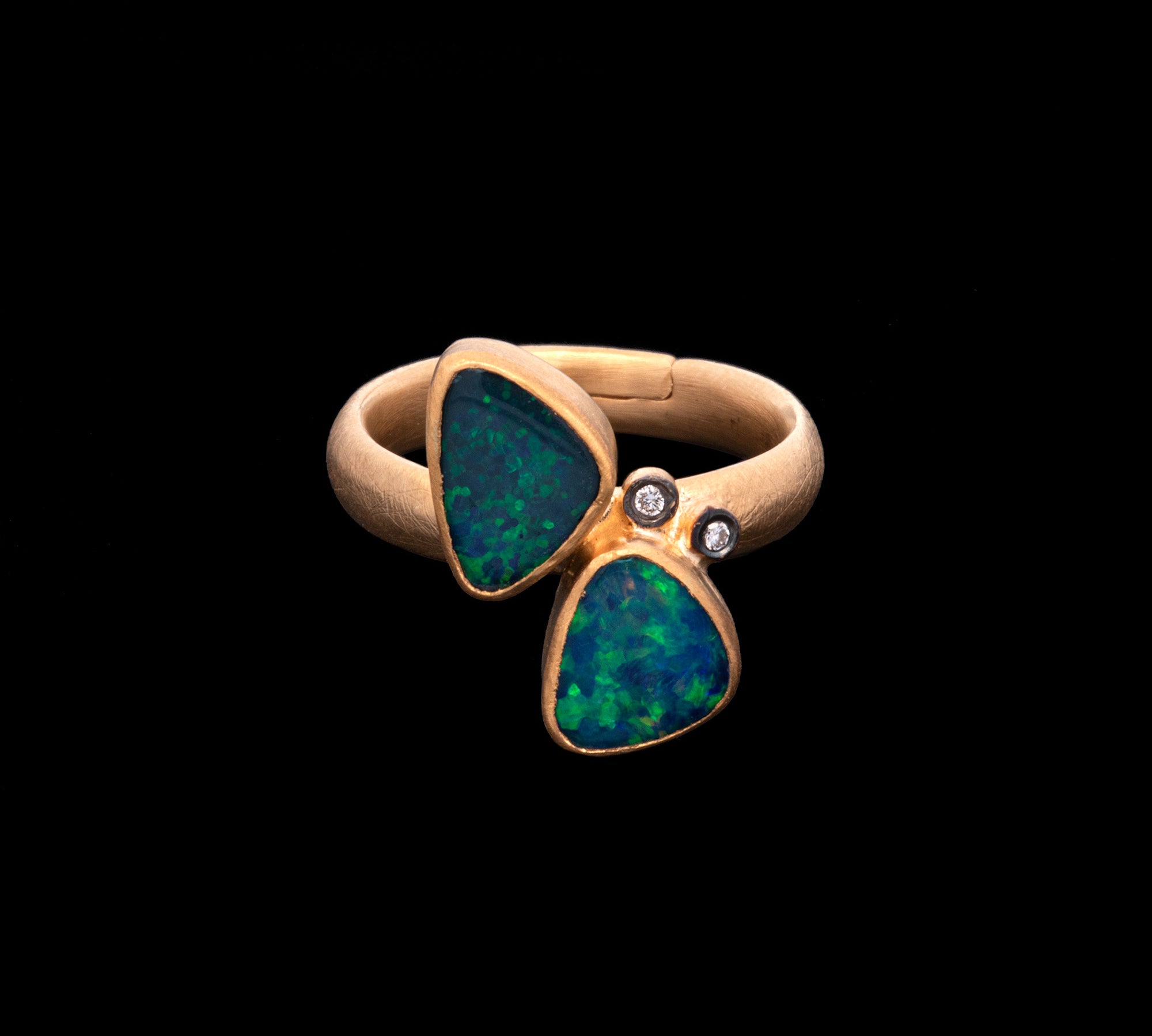 24K Yellow Gold And Sterling Silver Opal Ring With Diamond Accents