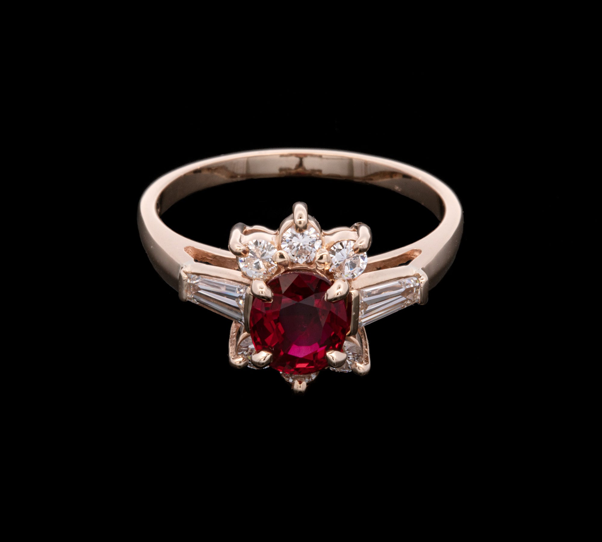 14K Yellow Gold Oval Thai Ruby And Diamond Ring