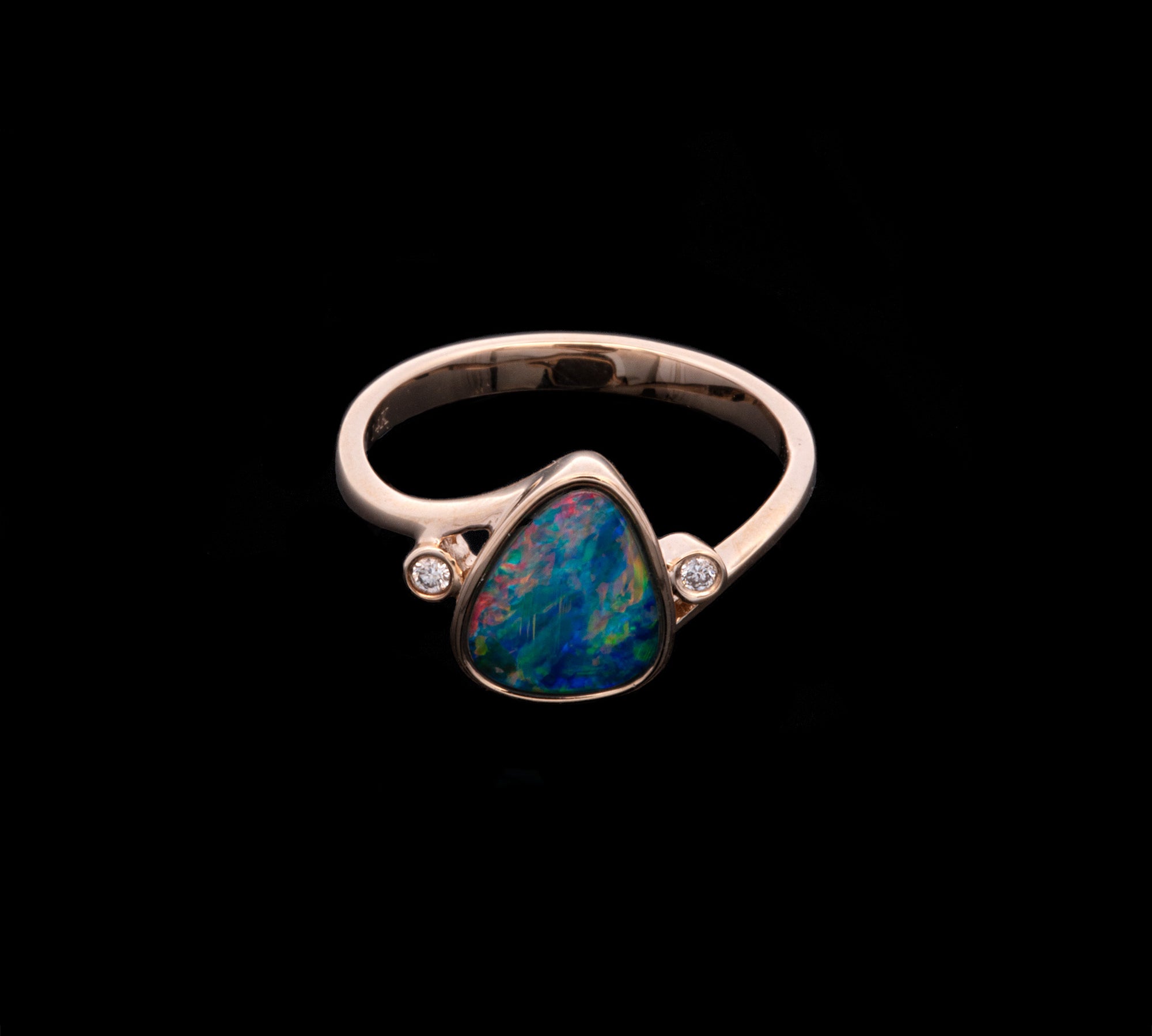 14K Yellow Gold Oval Opal And Diamond Ring