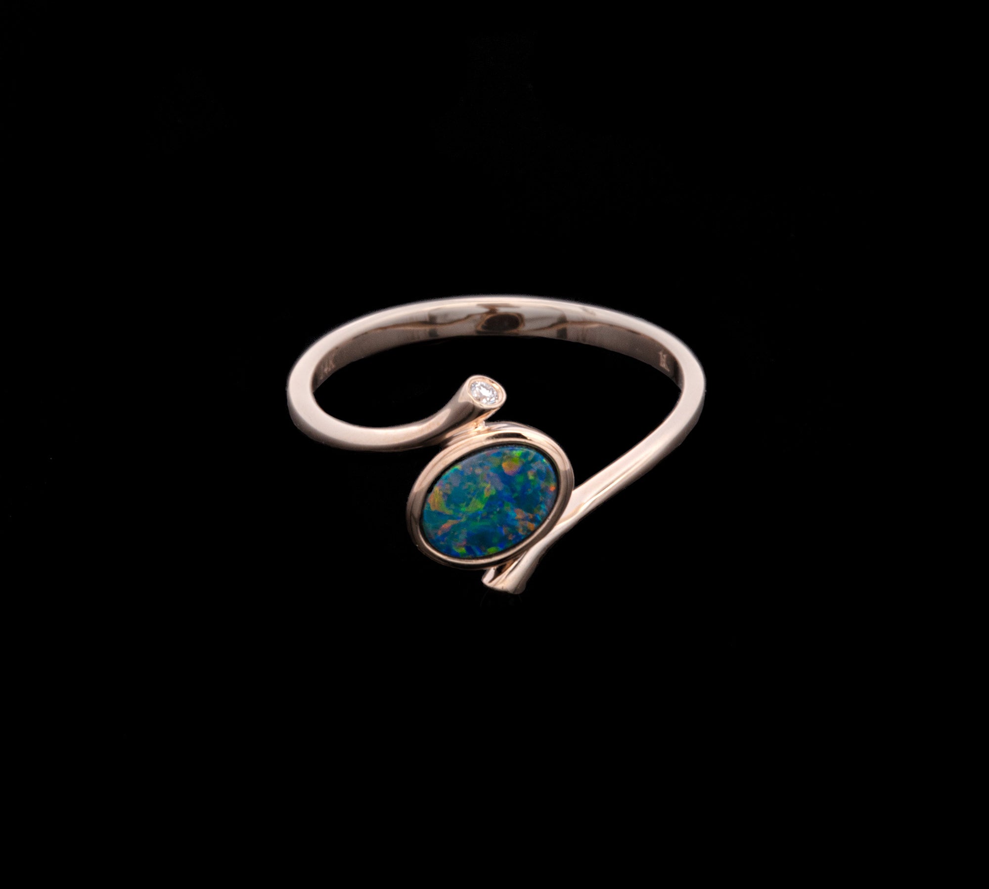 14K Yellow Gold Oval Opal And Diamond Ring