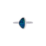 14K White Gold Oval Opal And Pave Diamond Ring
