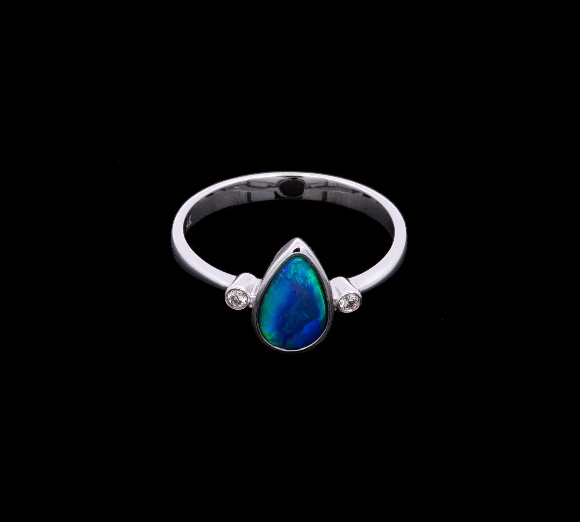 14K White Gold Opal And Diamond Ring. Sizing Available