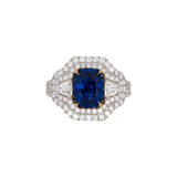 18K White Gold Cushion Cut Sapphire And Diamond Ring