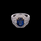 18K White Gold Cushion Cut Sapphire And Diamond Ring