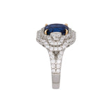 18K White Gold Cushion Cut Sapphire And Diamond Ring