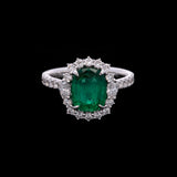 18K White Gold Emerald And Diamond Halo Ring
