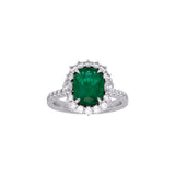 18K White Gold Emerald And Diamond Halo Ring