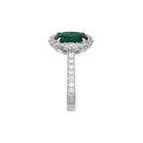 18K White Gold Emerald And Diamond Halo Ring