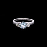 14K White Gold Aquamarine And Diamond Three Stone Ring