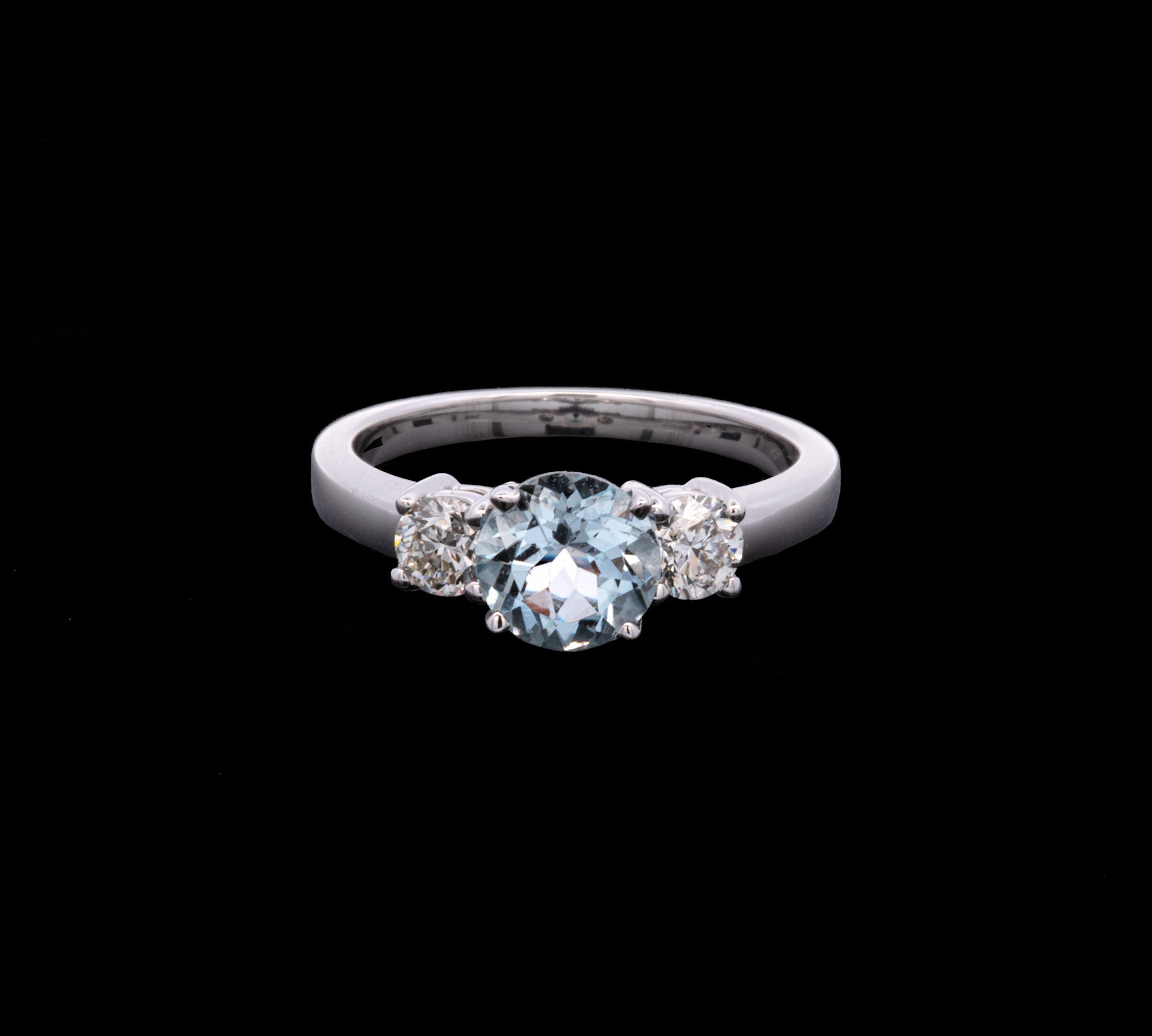 14K White Gold Aquamarine And Diamond Three Stone Ring