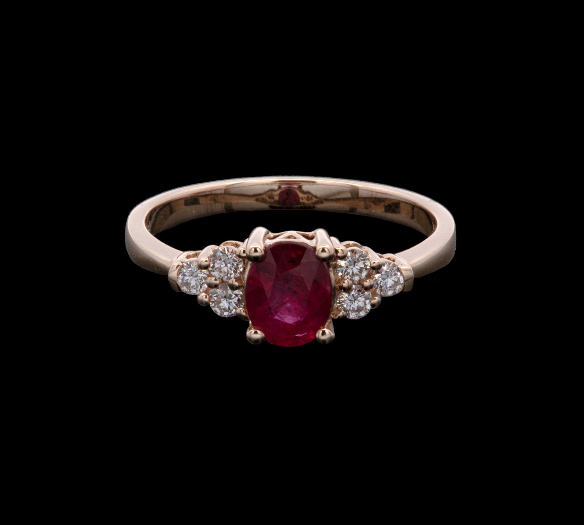 14K Yellow Gold Oval Ruby And Diamond Ring