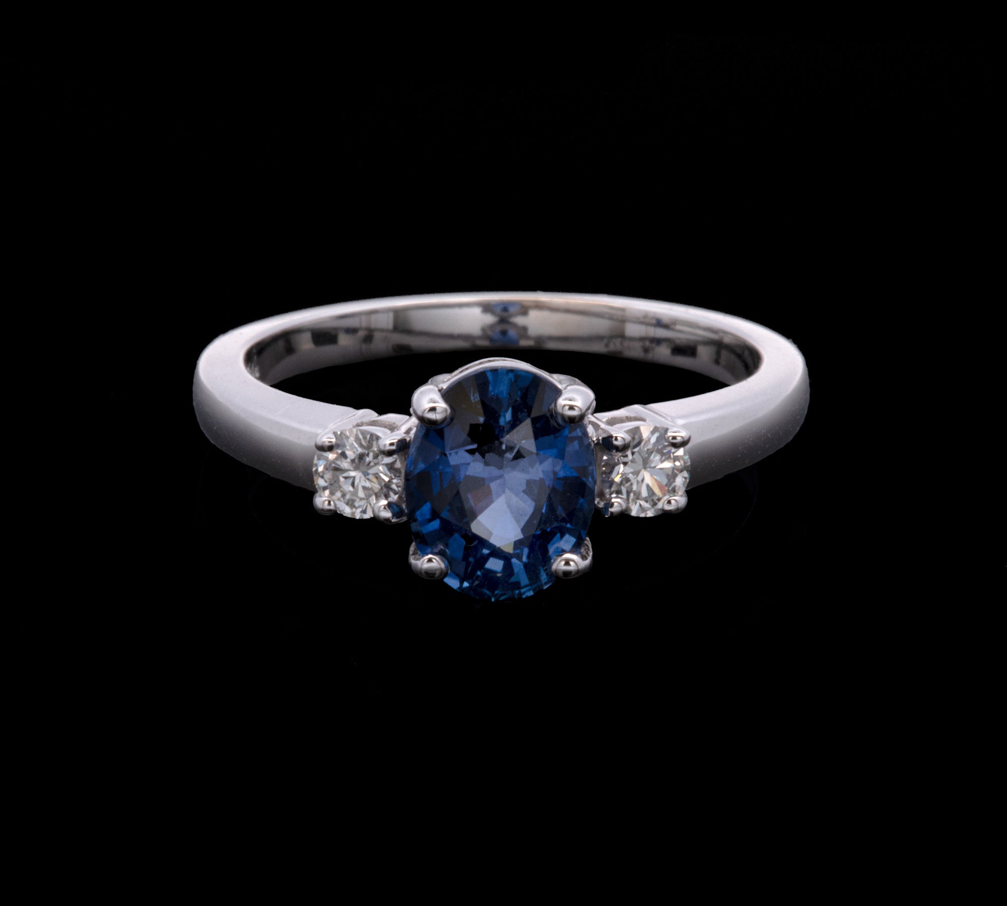 14K White Gold Ceylon Sapphire And Diamond Ring