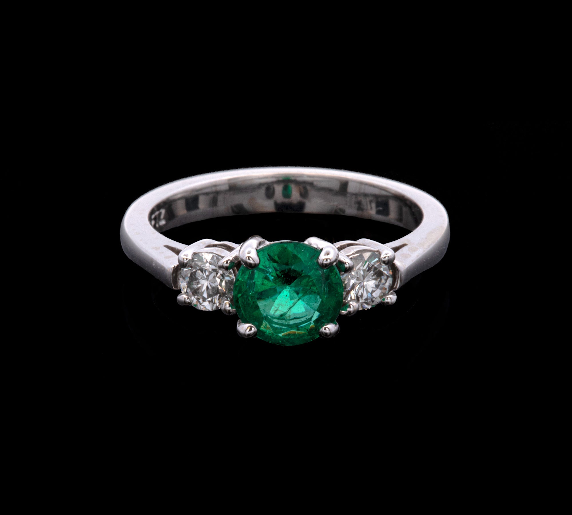 14K White Gold Emerald And Diamond Ring