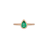 14K Yellow Gold Bezel Set Teardrop Emerald Ring