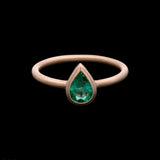 14K Yellow Gold Bezel Set Teardrop Emerald Ring