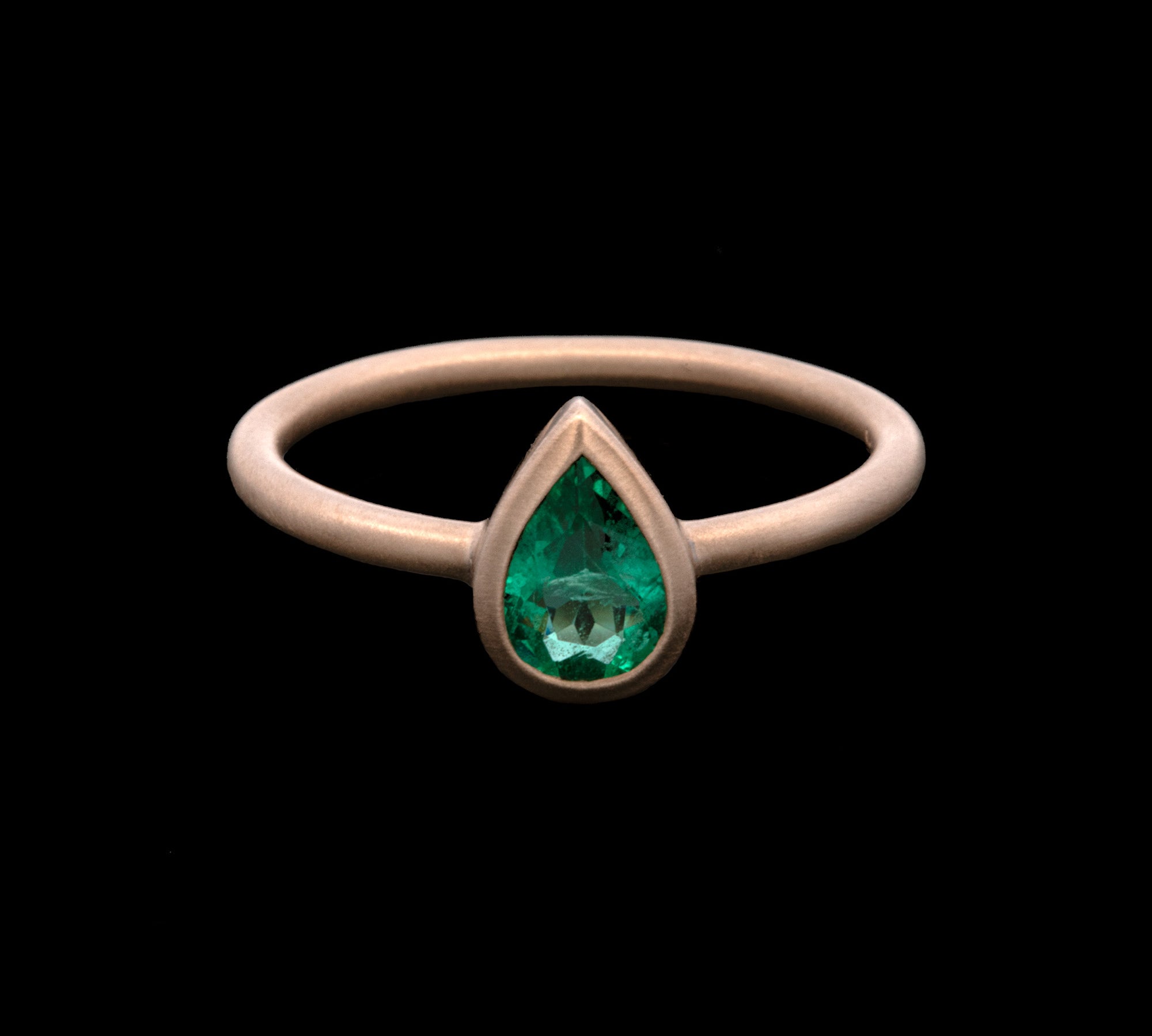 14K Yellow Gold Bezel Set Teardrop Emerald Ring