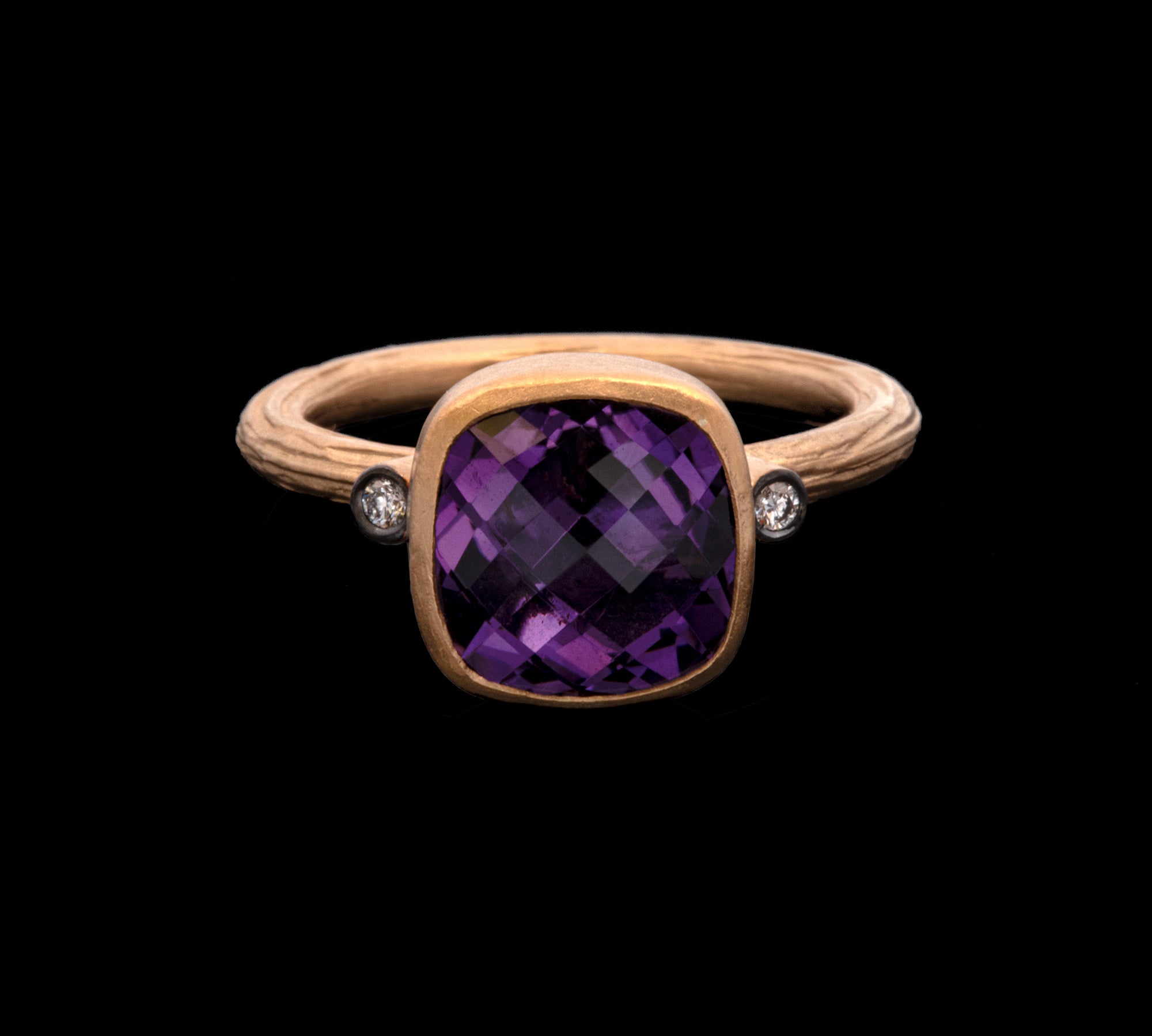 22K Yellow Gold And Sterling Silver Amethyst And Diamond Ring