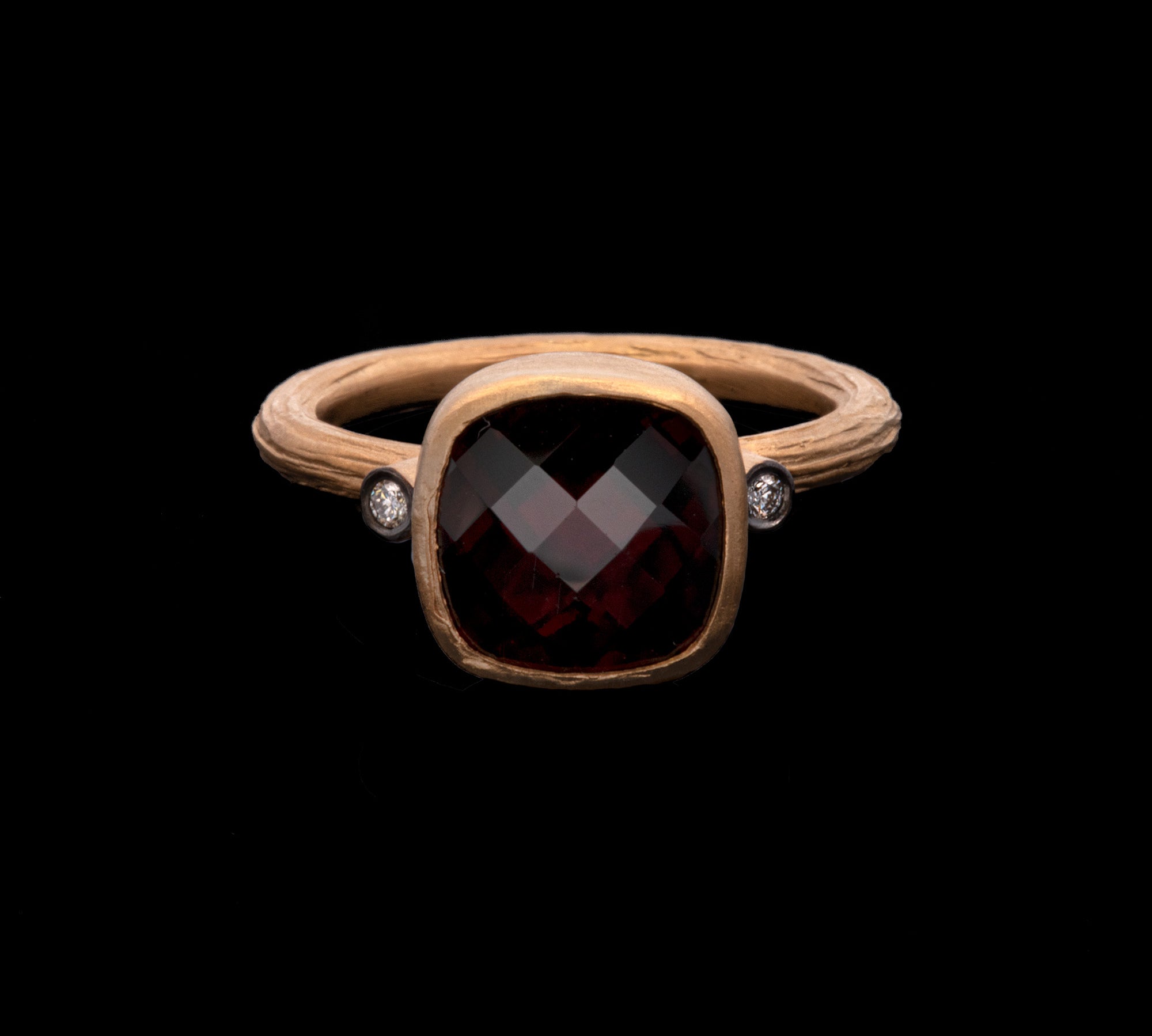 22K Yellow Gold And Sterling Silver Garnet And Diamond Ring