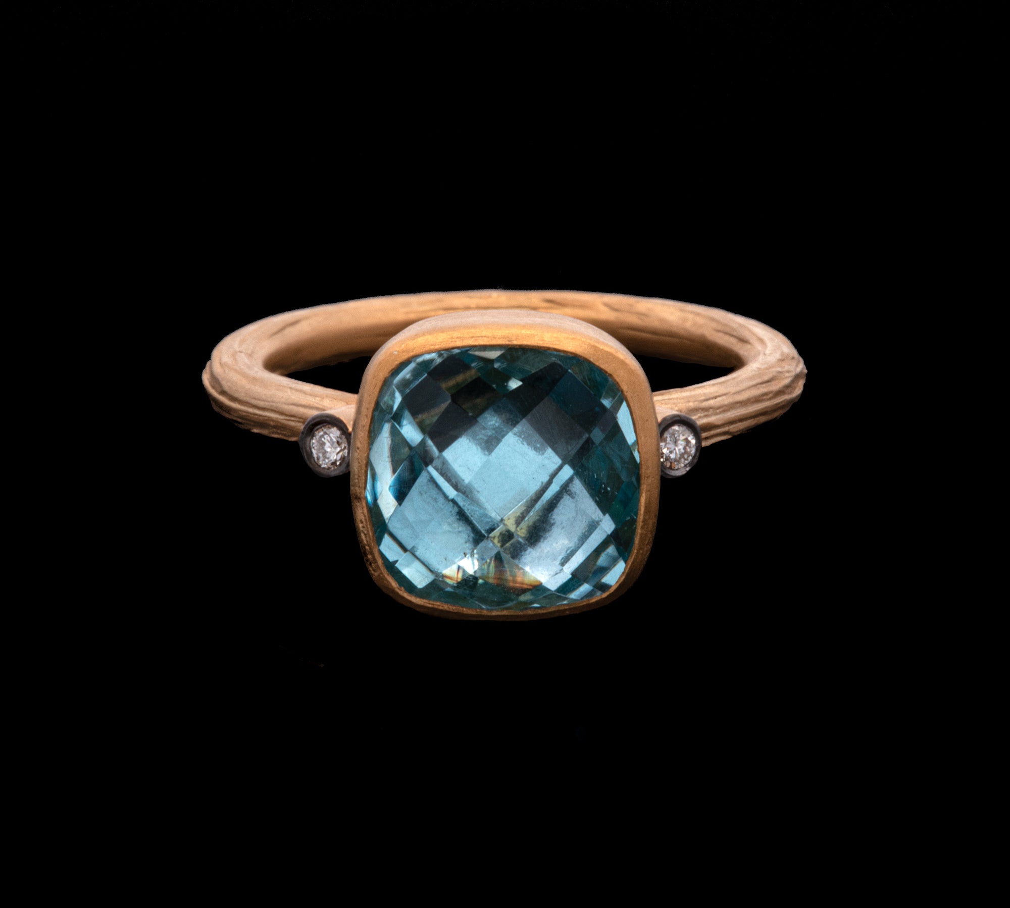 22K Yellow Gold And Sterling Silver Blue Topaz And Diamond Ring