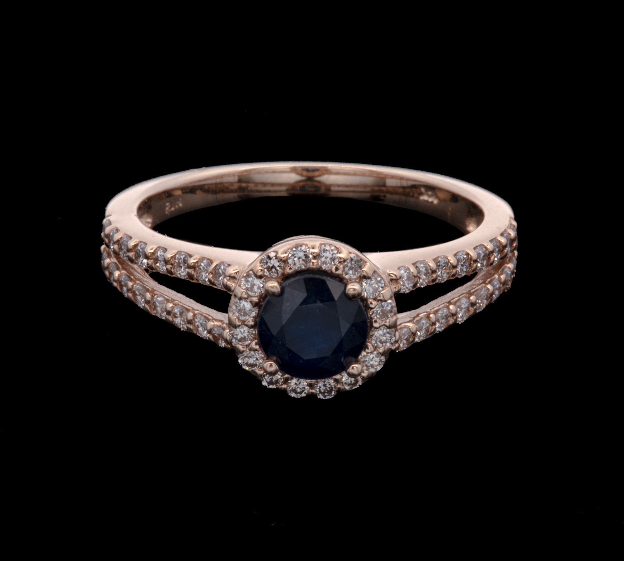 14K Yellow Gold Sapphire And Diamond Halo Ring