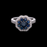 14K White Gold Sapphire And Diamond Halo Ring