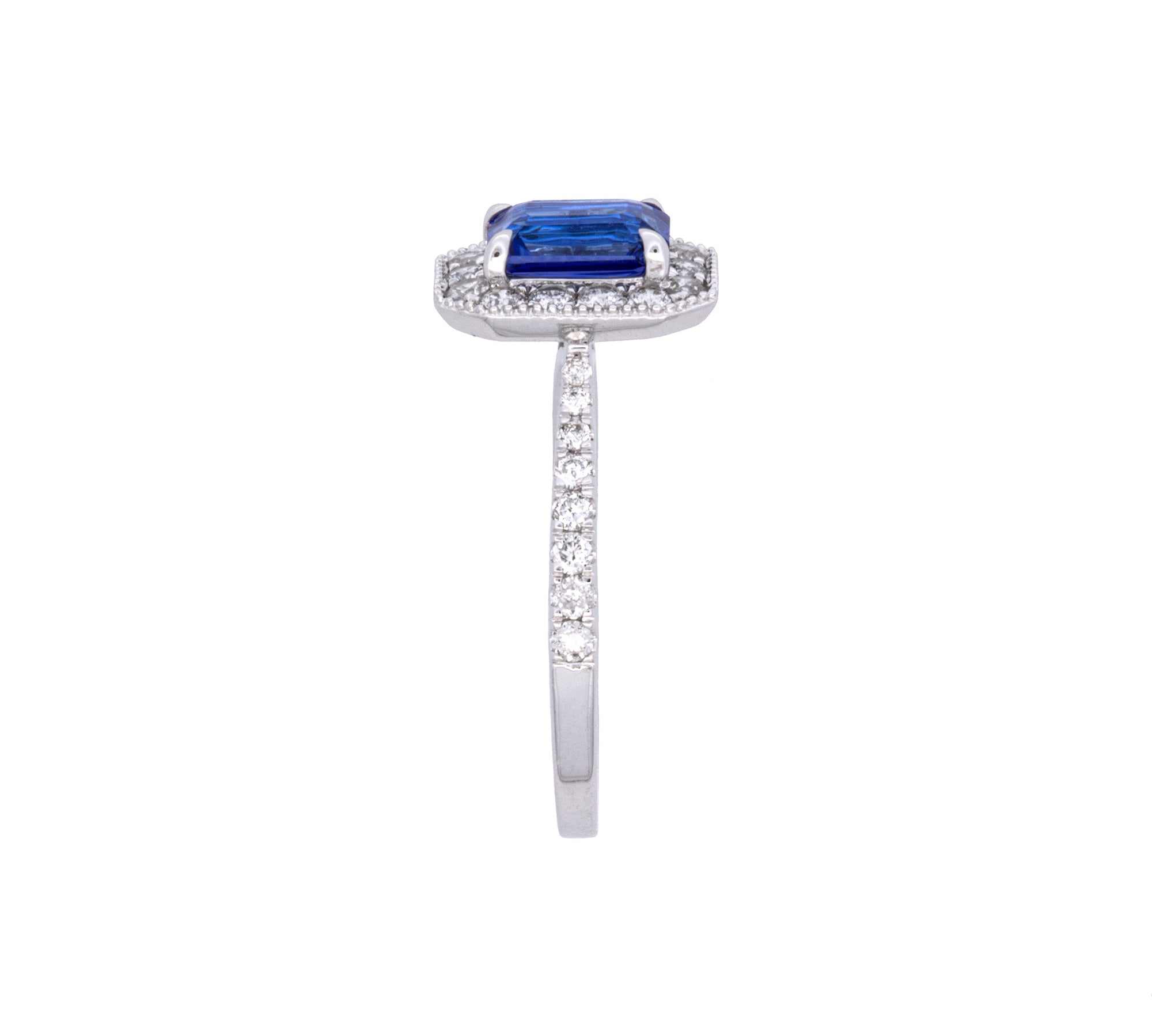 14K White Gold Tanzanite And Diamond Halo Ring