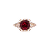 14K Yellow Gold Rhodolite Garnet And Diamond Halo Ring