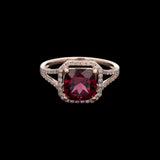 14K Yellow Gold Rhodolite Garnet And Diamond Halo Ring