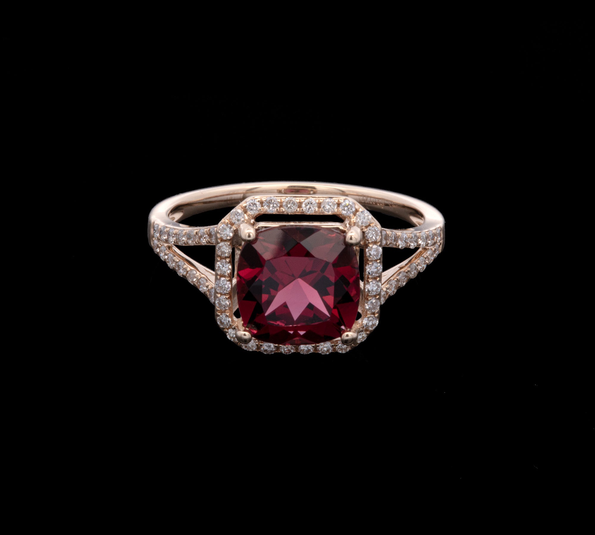 14K Yellow Gold Rhodolite Garnet And Diamond Halo Ring