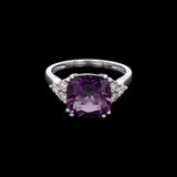 14K White Gold Amethyst And Diamond Ring