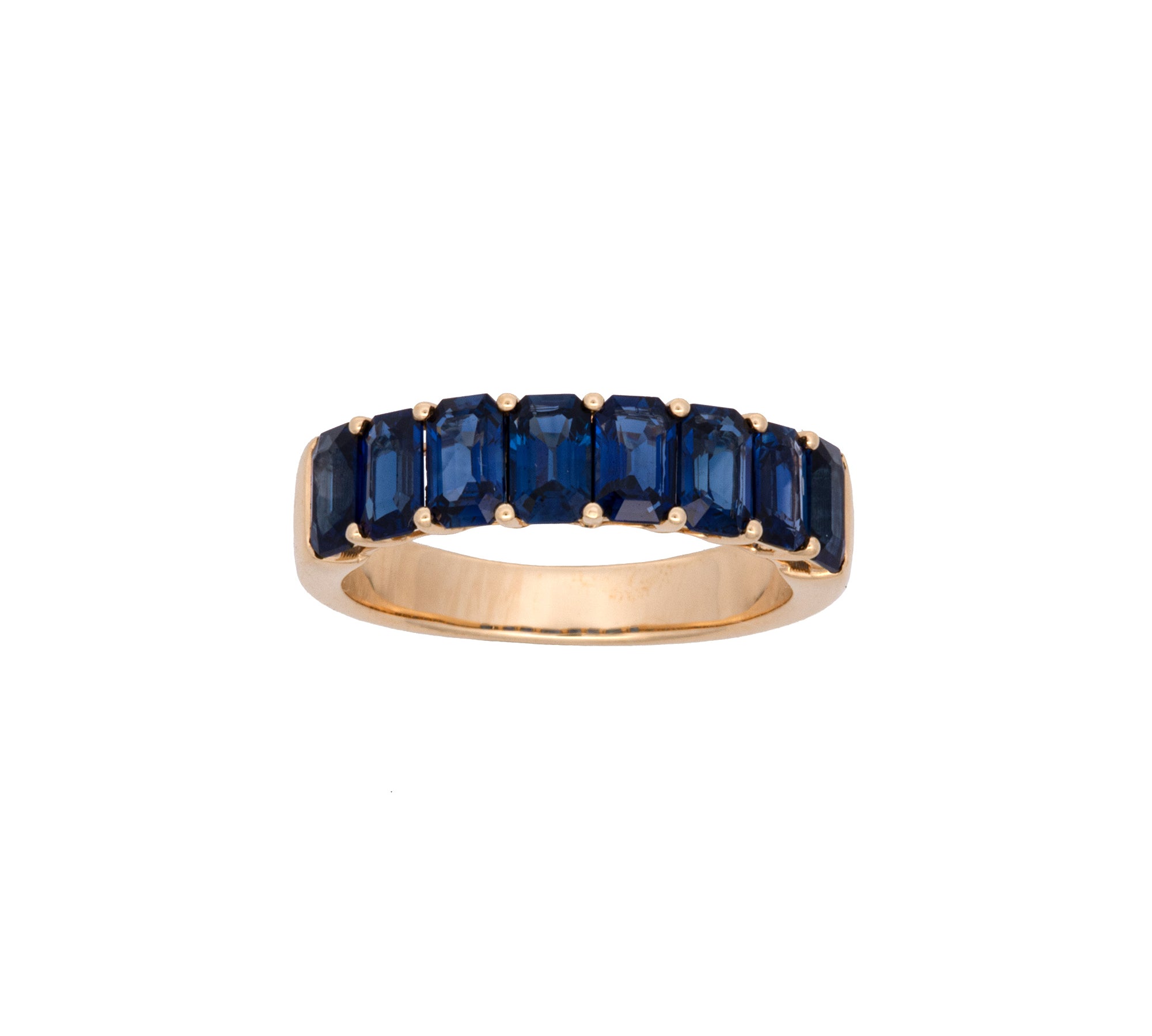 18K Yellow Gold Emerald Cut Sapphire Band
