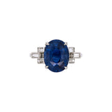 Platinum Oval Sapphire And Baguette Diamond Ring