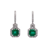 18K White Gold Emerald And Diamond Drop Earrings