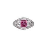 18K White Gold Cushion Cut Pink Tourmaline And Diamond Ring