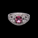 18K White Gold Cushion Cut Pink Tourmaline And Diamond Ring