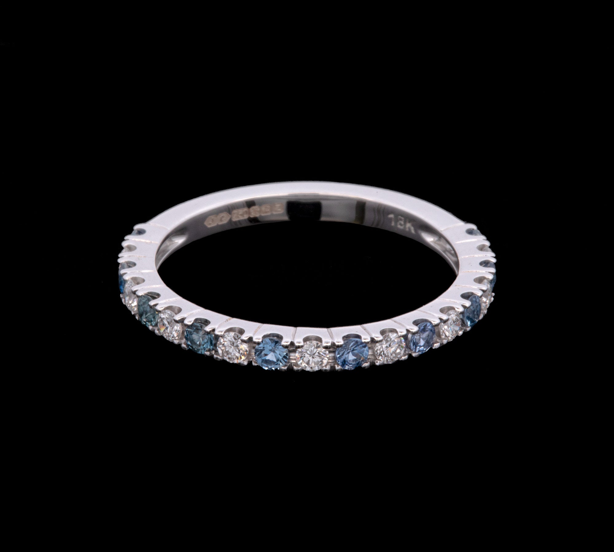 18K White Gold Sapphire And Diamond Half Eternity Band