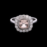 18K White Gold Morganite And Diamond Halo Ring