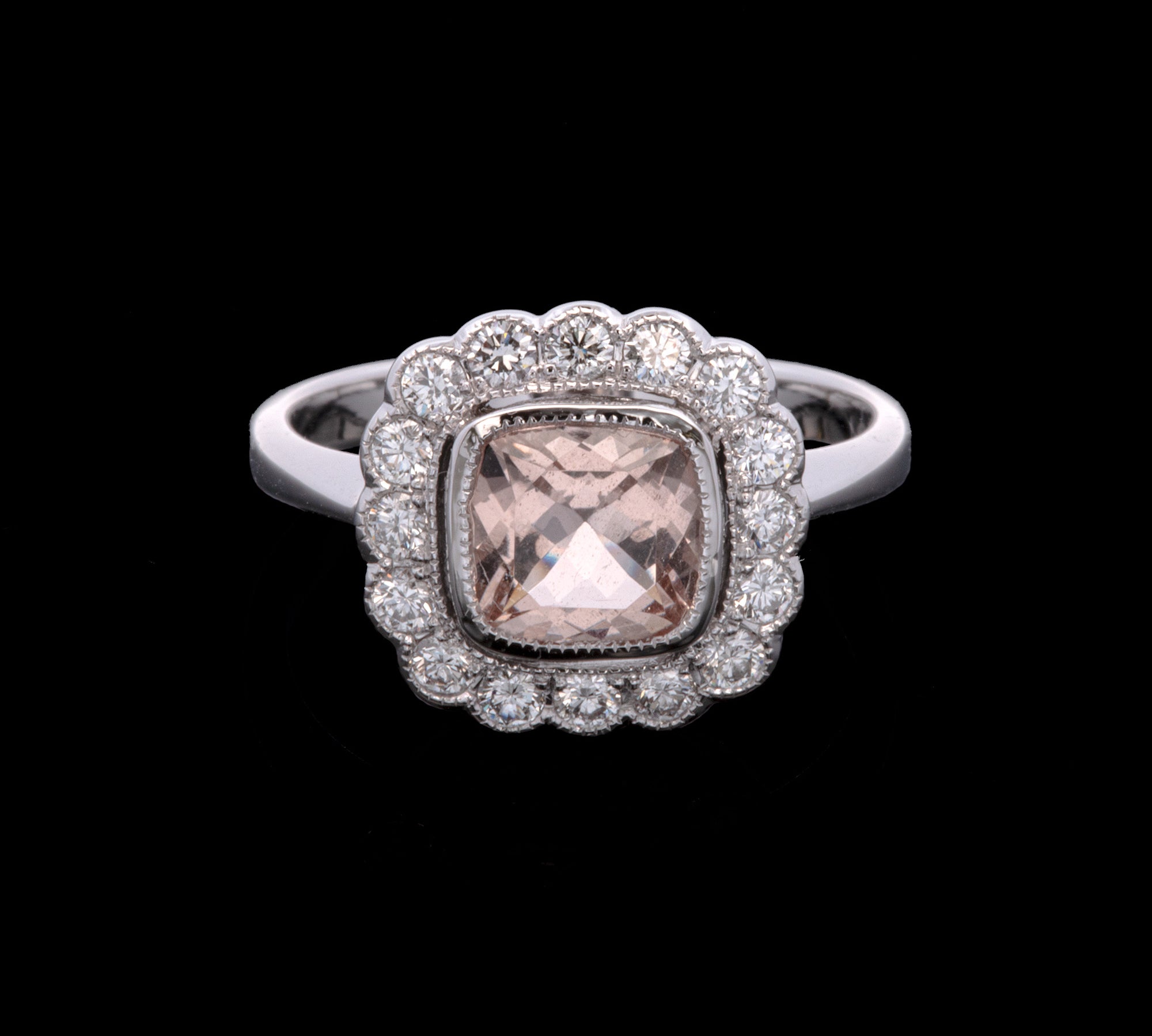 18K White Gold Morganite And Diamond Halo Ring